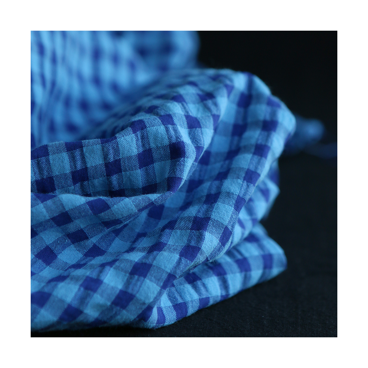 Seersucker / Coton gaufré vichy 6mm bleu cobalt