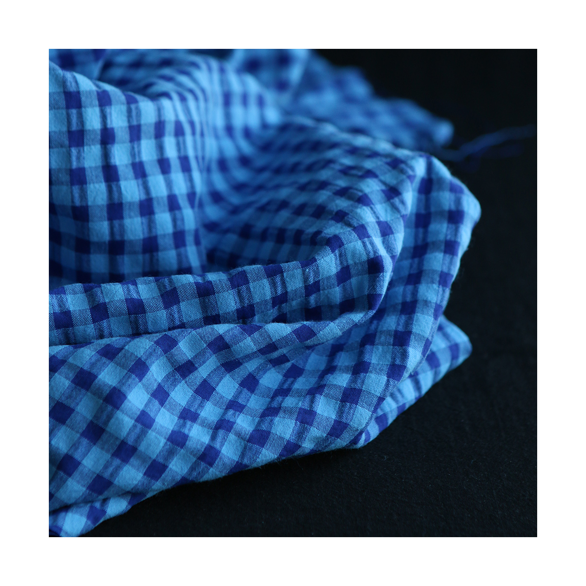 Seersucker / Coton gaufré vichy 6mm bleu cobalt