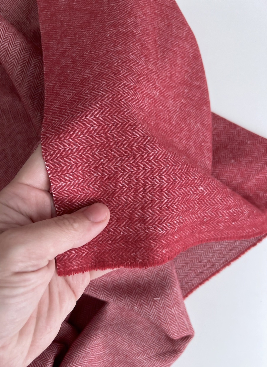 Tissu chevrons texturé coton / laine coloris Cerise Batikou - 6