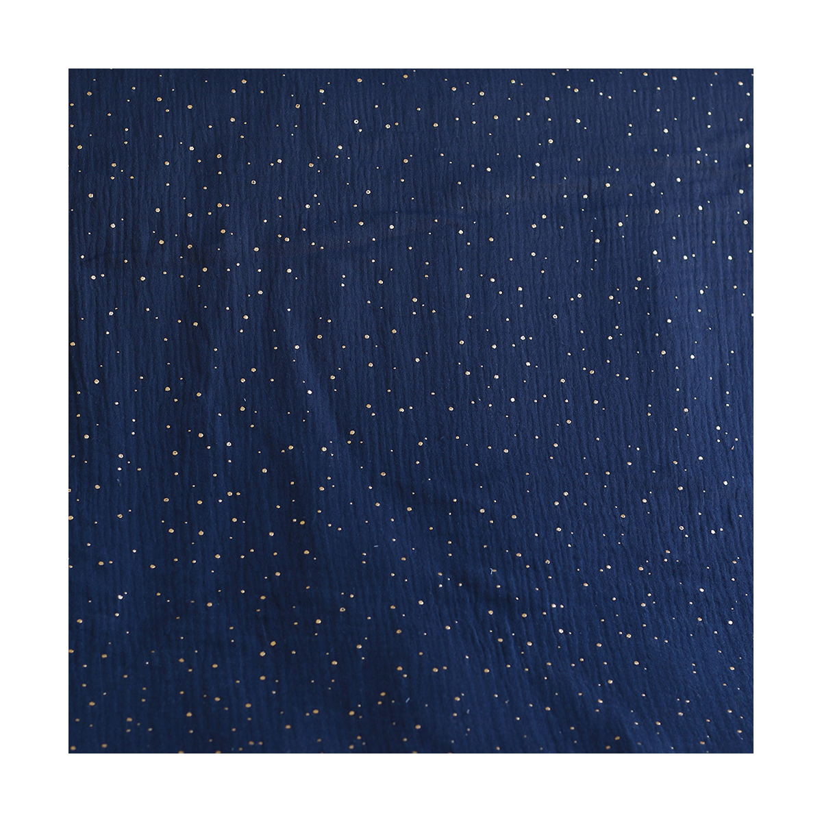Double gaze de coton pois dorés fond bleu marine