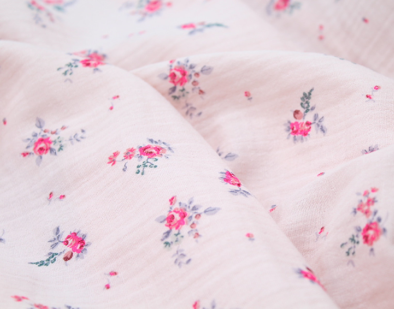 Salomé - Double gaze de coton BIO exclusif rose poudré à motifs