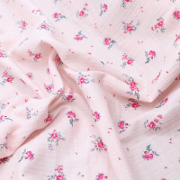 Salomé - Double gaze de coton BIO exclusif rose poudré à motifs