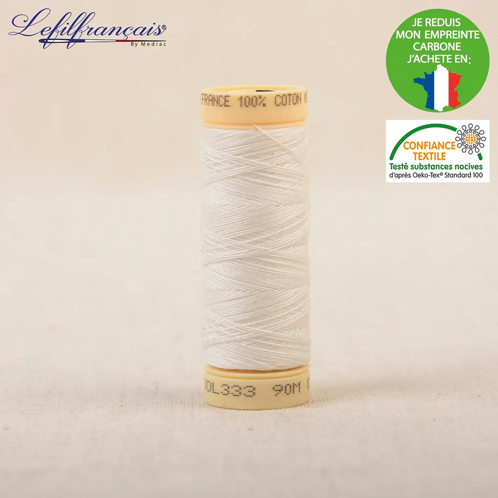 Fil à coudre coton mercerisé bobine 90m Made in France résistant couleur au choix
