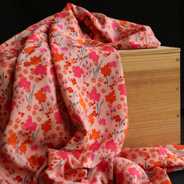 Gabrielle - Viscose Ecovero imprimé corail et rose