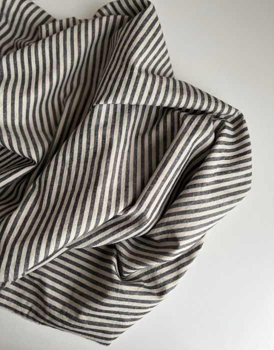 Lin et coton à rayures tissées noir et grège Qualité Oeko-tex - 3
