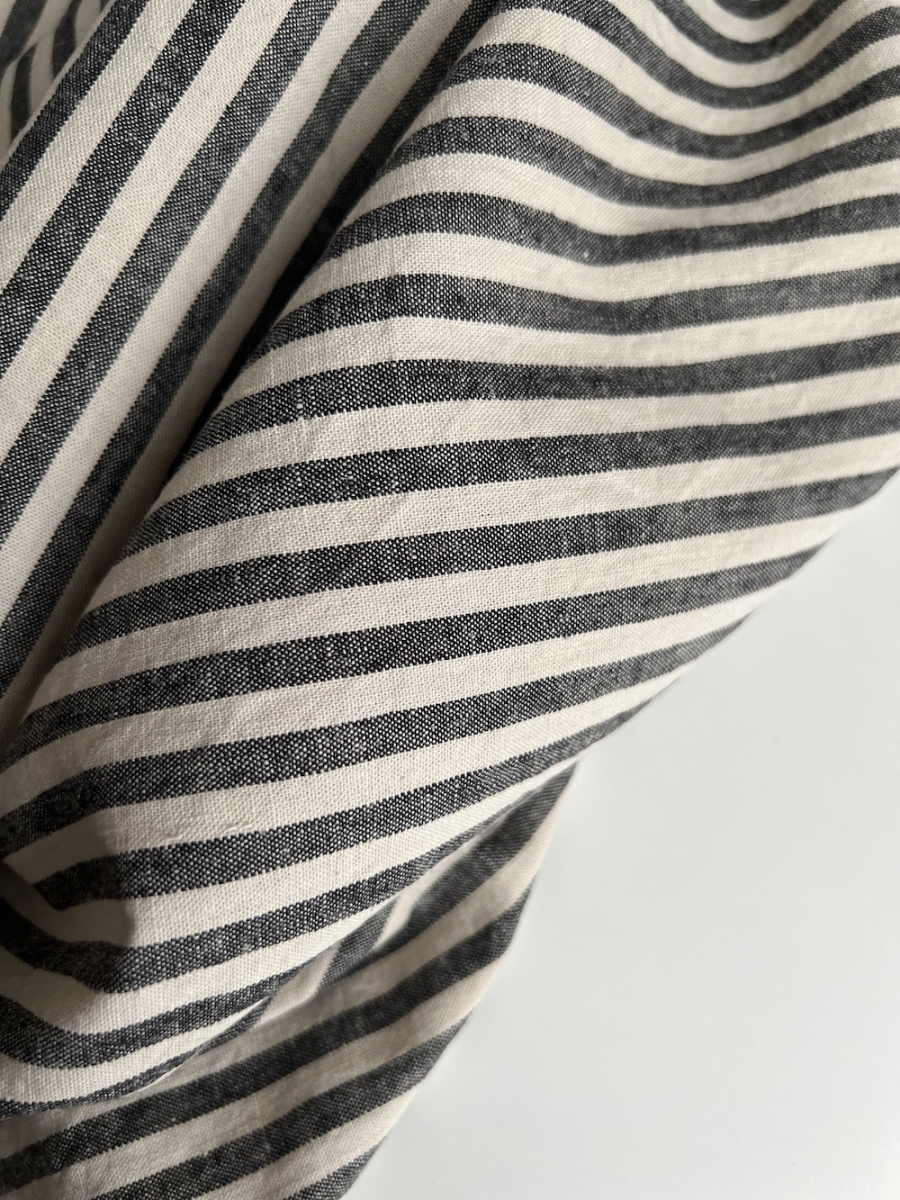 Lin et coton à rayures tissées noir et grège Qualité Oeko-tex - 5
