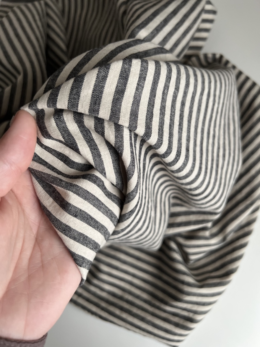 Lin et coton à rayures tissées noir et grège Qualité Oeko-tex - 2