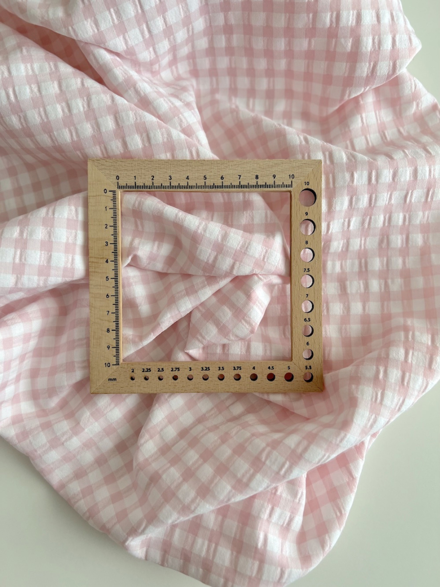 Seersucker / Coton gaufré vichy 6mm Rose dragée/ blanc