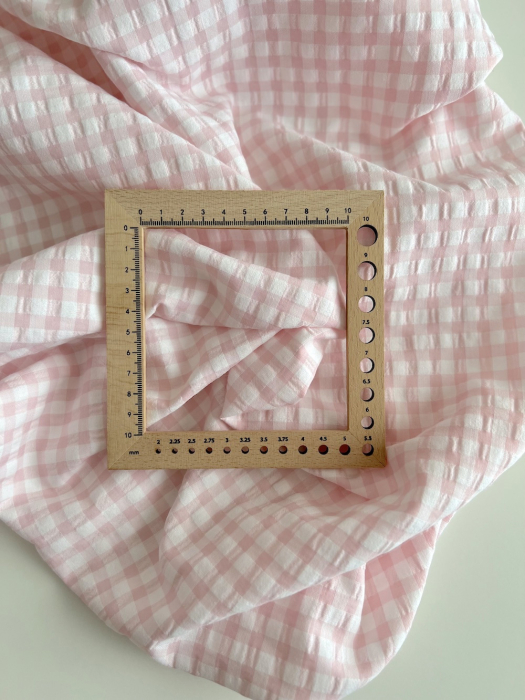 Seersucker / Coton gaufré vichy 6mm Rose dragée/ blanc
