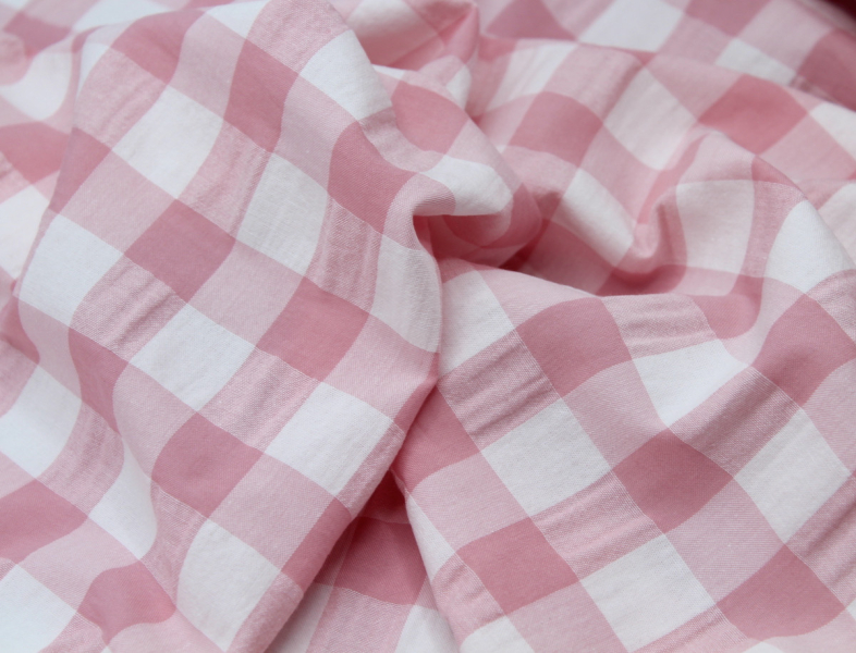 Seersucker / Coton gaufré vichy rose tendre 2
