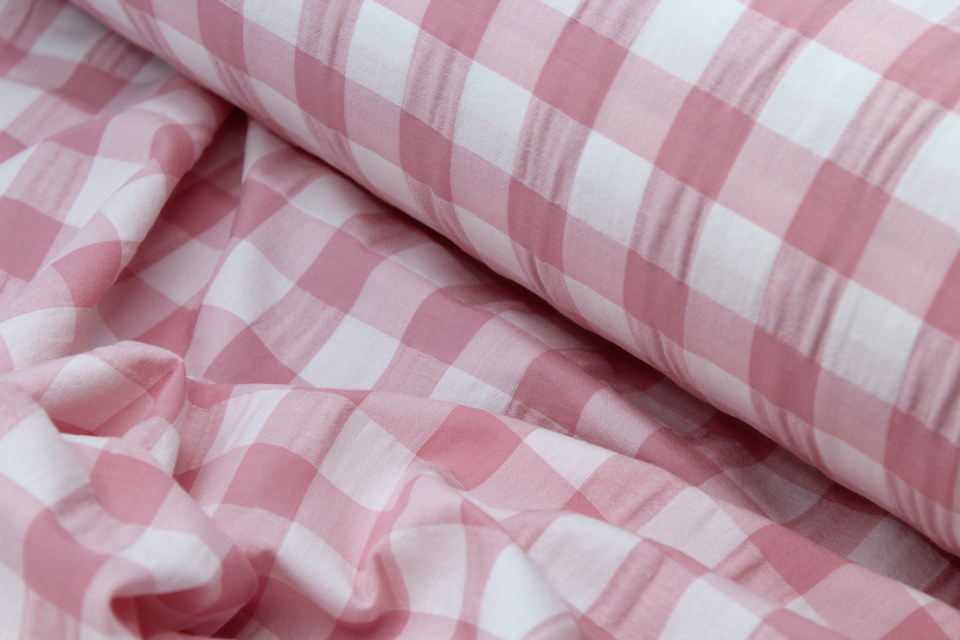 Seersucker / Coton gaufré vichy rose tendre