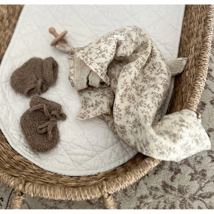 Meriem - Double gaze de coton BIO écru à motifs fleuris