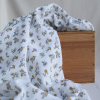 Azélie - Double gaze de coton motif fleuri parme moutarde et vert