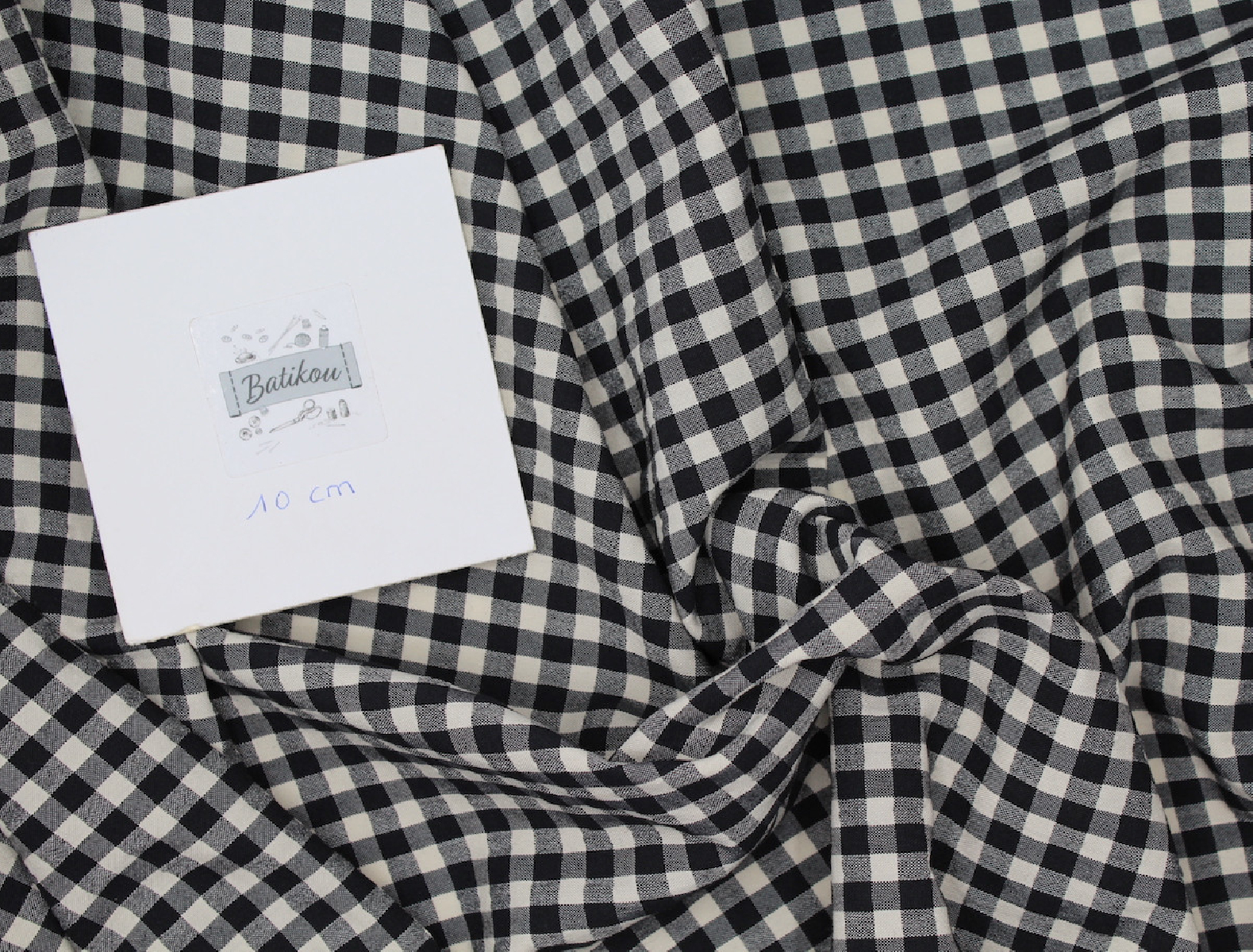 Seersucker / Coton gaufré vichy moyen 6mm noir écru