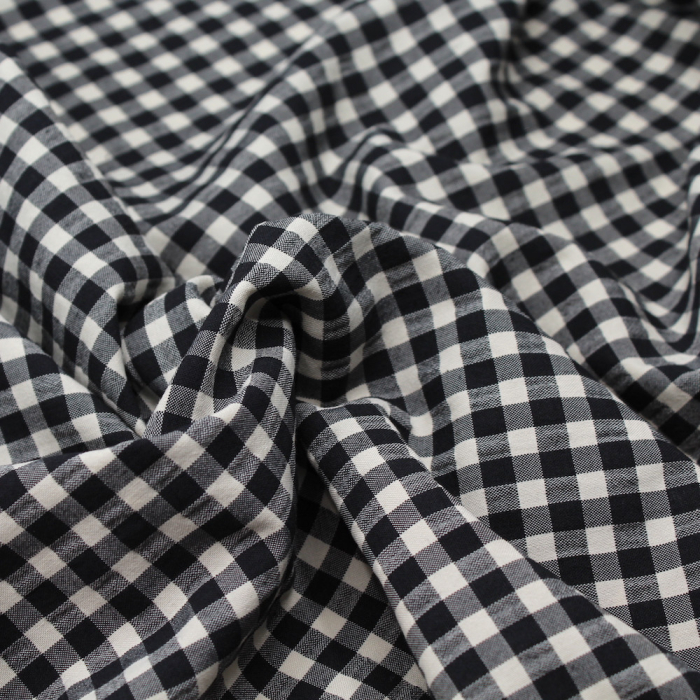 Seersucker / Coton gaufré vichy moyen 6mm noir écru