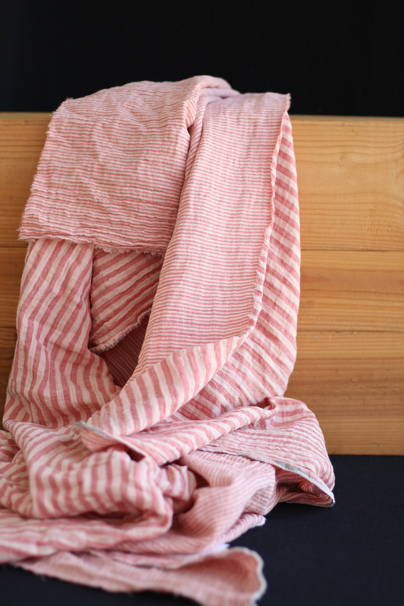 Double gaze de coton réversible rayures corail
