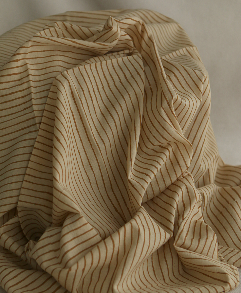 Tissu indien coton hand block traditionnel rayures