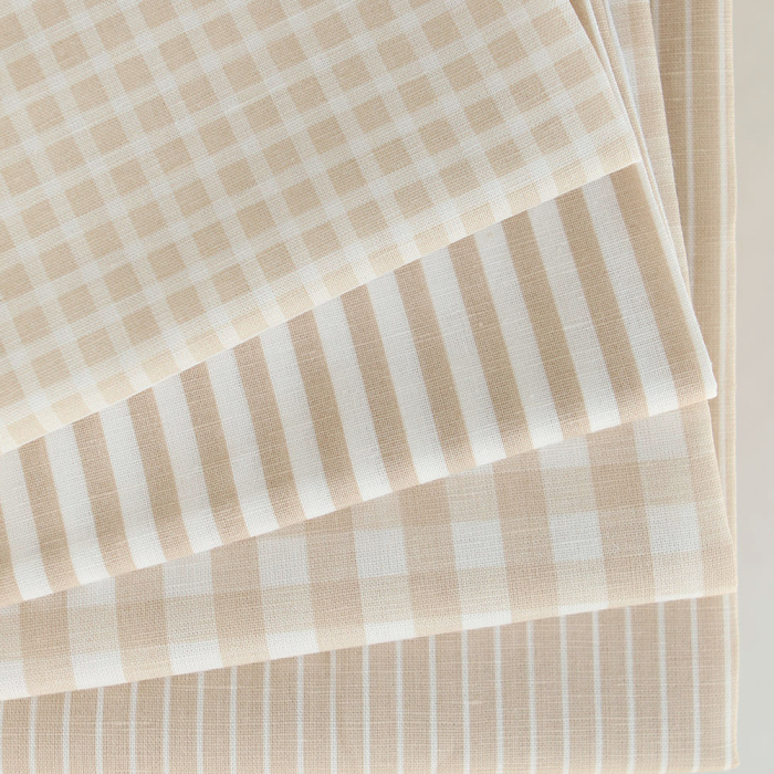 Baptiste - Tissu lin coton rayures 1mm blanc lait et beige
