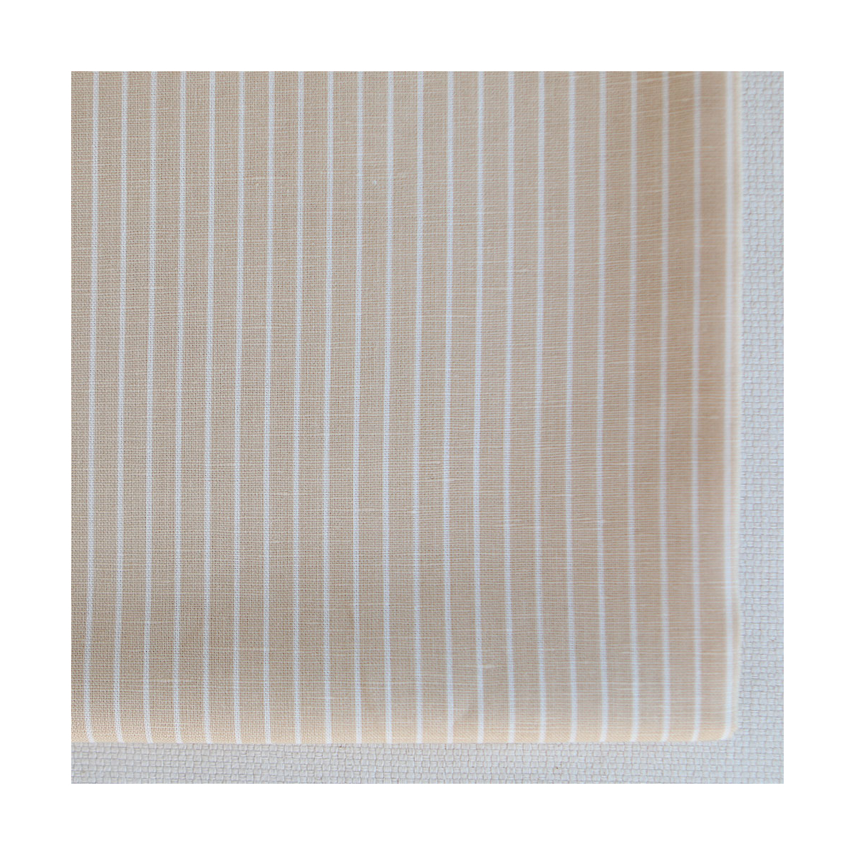 Baptiste - Tissu lin coton rayures 1mm blanc lait et beige