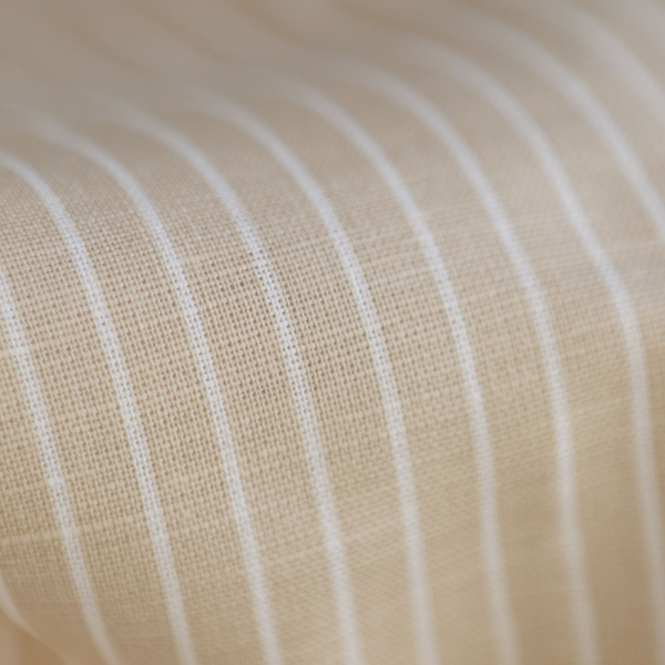 Baptiste - Tissu lin coton rayures 1mm blanc lait et beige 2