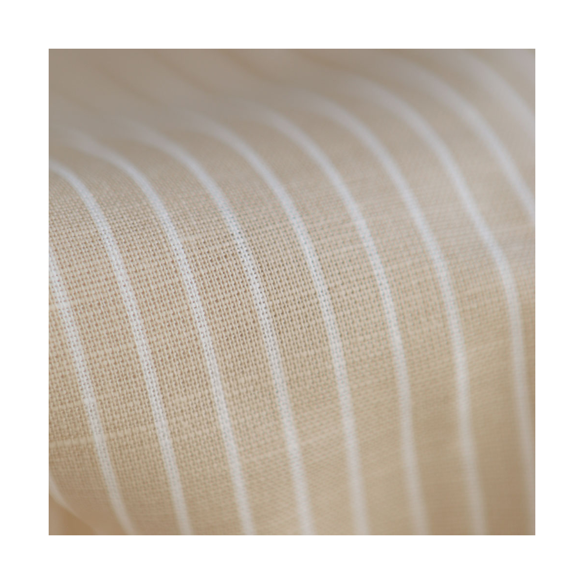 Baptiste - Tissu lin coton rayures 1mm blanc lait et beige