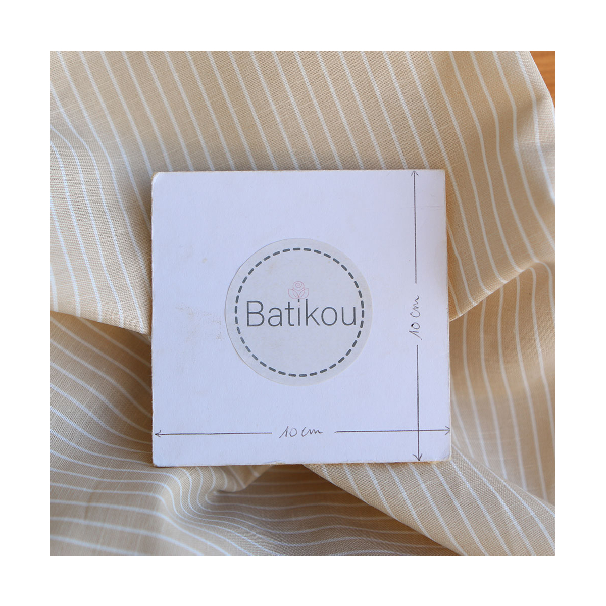 Baptiste - Tissu lin coton rayures 1mm blanc lait et beige