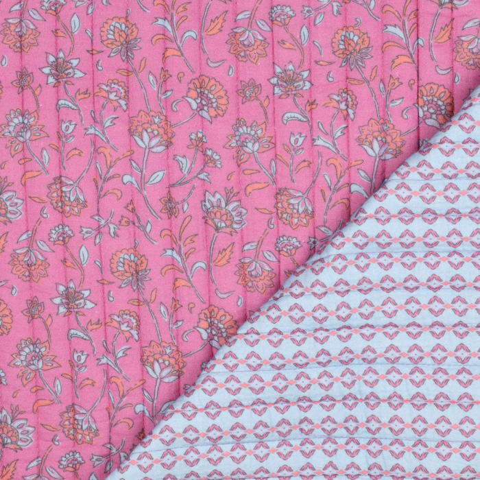Maryse - Matelassé double gaze de coton fond rose