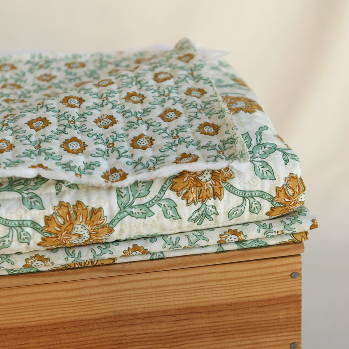 Jivan - Tissu indien matelassé double face coton hand block largeur 100cm