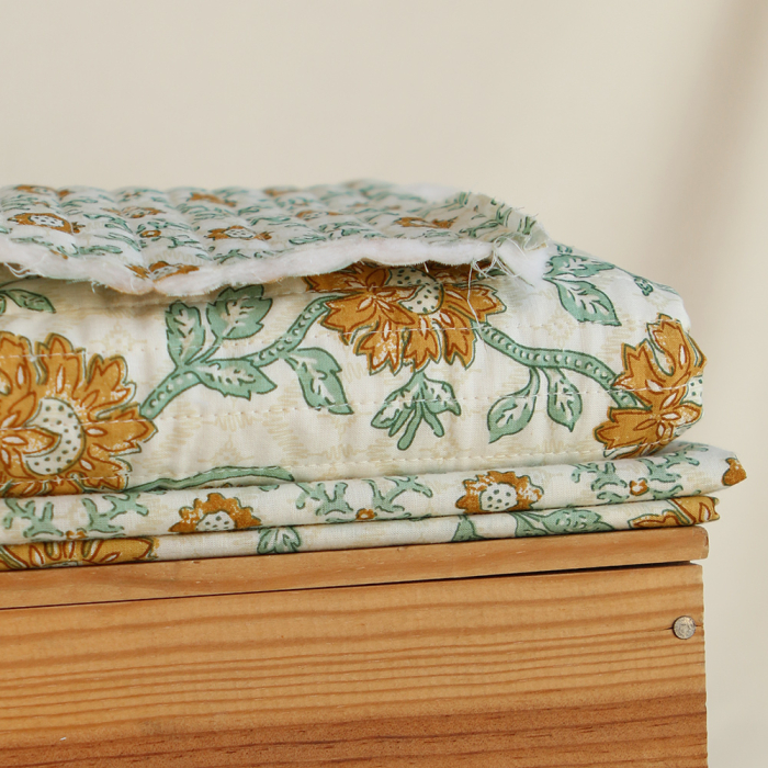 Jivan - Tissu indien matelassé double face coton hand block largeur 100cm