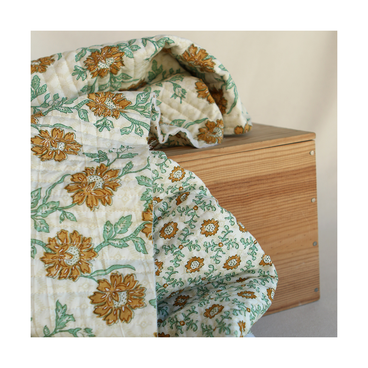 Jivan - Tissu indien matelassé double face coton hand block largeur 100cm