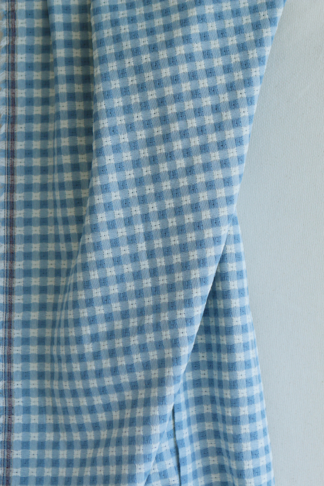 Dick - Seersucker / Coton gaufré texturé vichy 7mm écru et bleu jean tendre