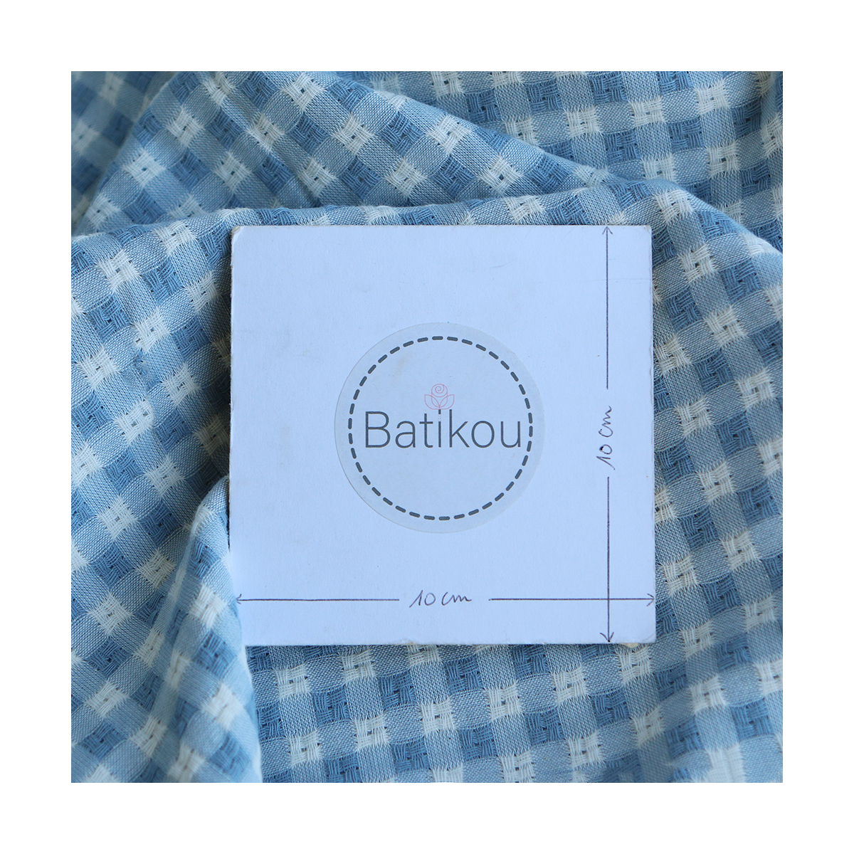 Dick - Seersucker / Coton gaufré texturé vichy 7mm écru et bleu jean tendre