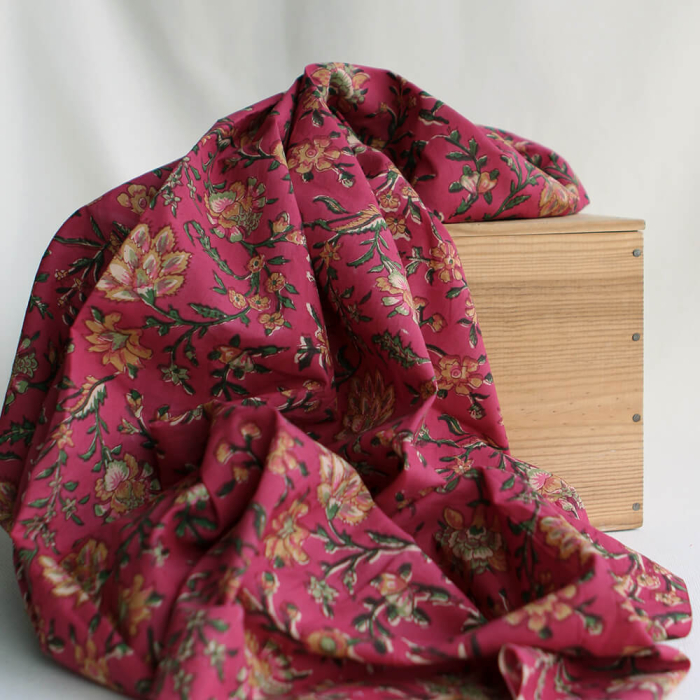 Sharmila Tissu Indien rose magenta vintage Coton - Artisanal Hand Block