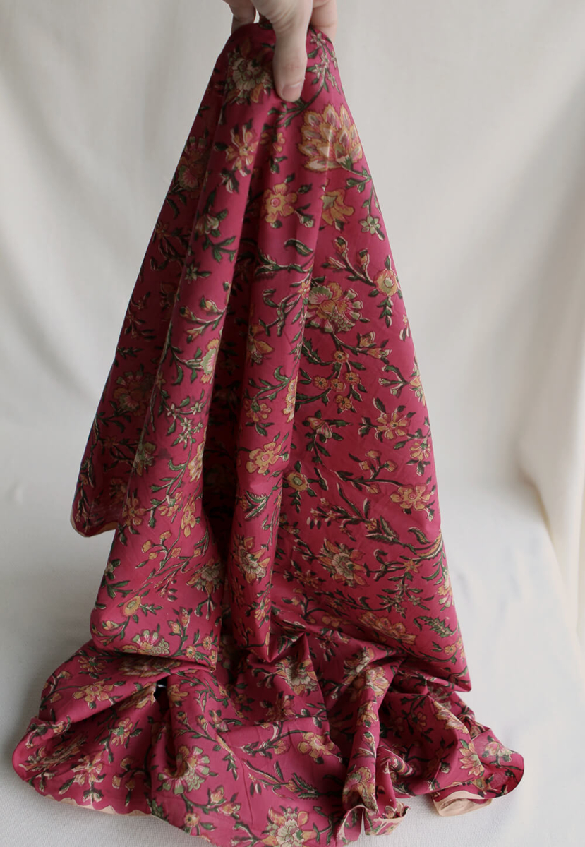 Sharmila Tissu Indien rose magenta vintage Coton - Artisanal Hand Block