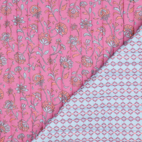 Maryse - Matelassé double gaze de coton fond rose 2