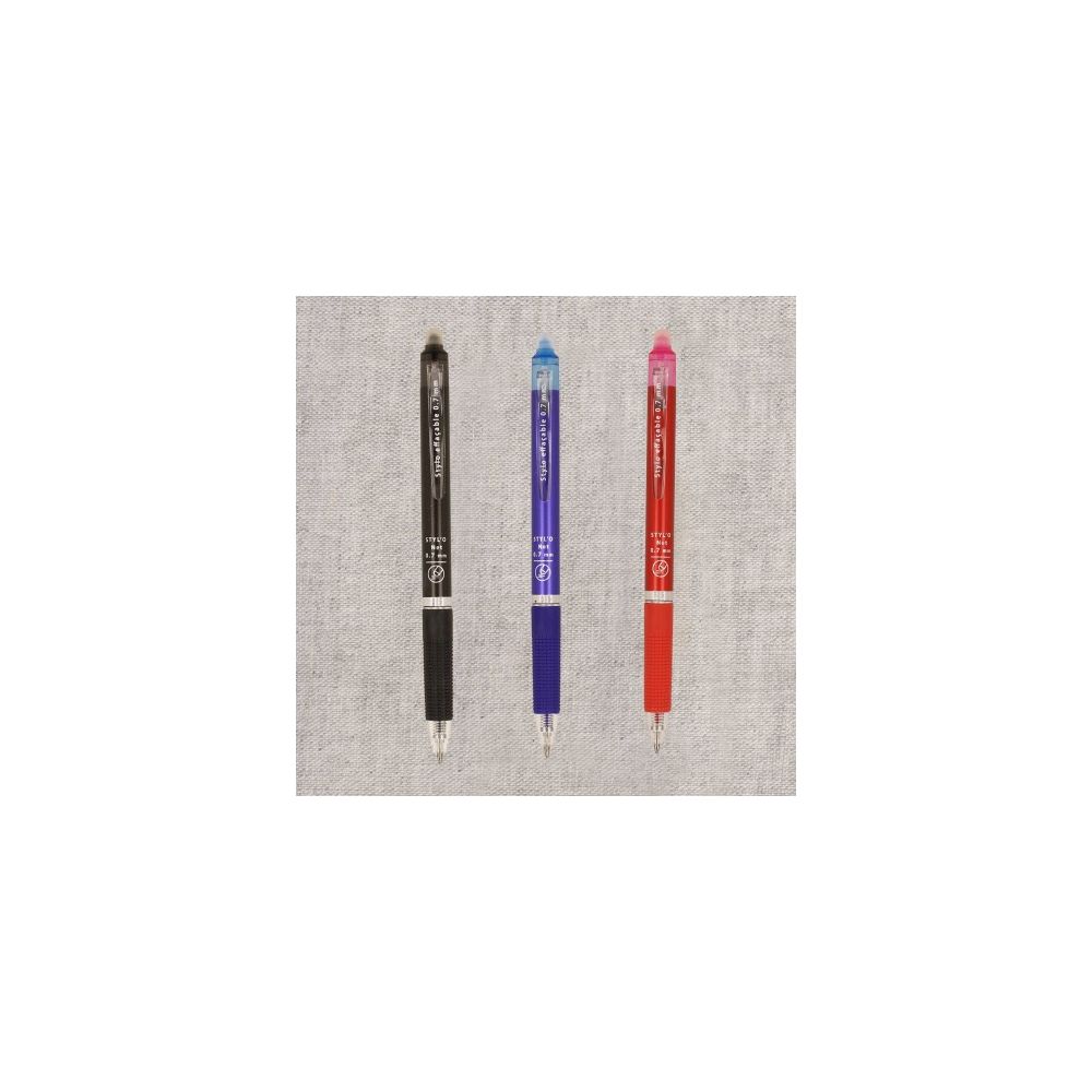 Lot de 3 stylos gel effaçables à la chaleur Mediac, bleu, noir, rouge