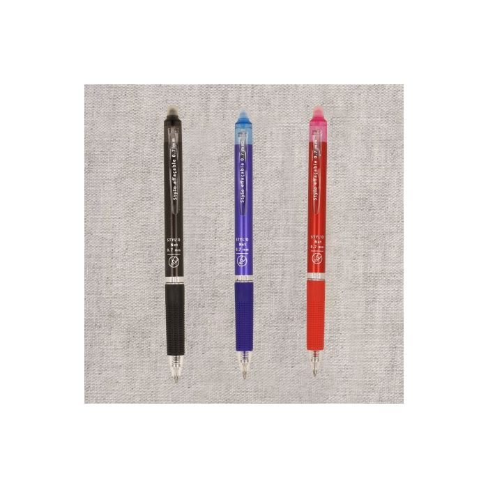Lot de 3 stylos gel effaçables à la chaleur Mediac, bleu, noir, rouge