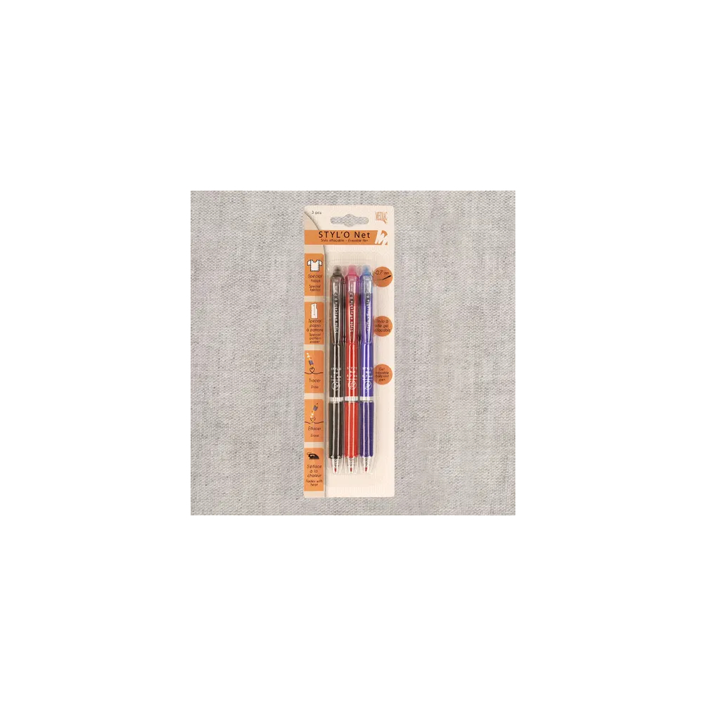 Lot de 3 stylos gel effaçables à la chaleur Mediac, bleu, noir, rouge