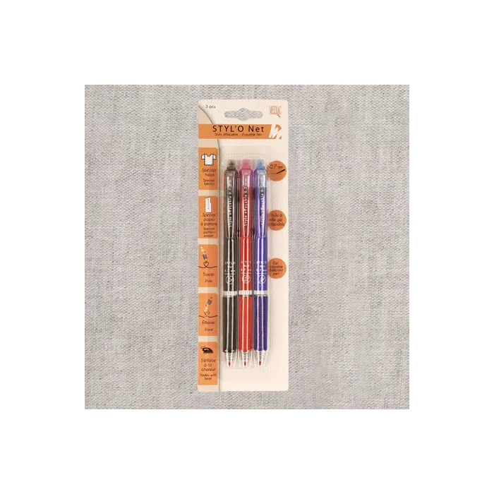 Lot de 3 stylos gel effaçables à la chaleur Mediac, bleu, noir, rouge