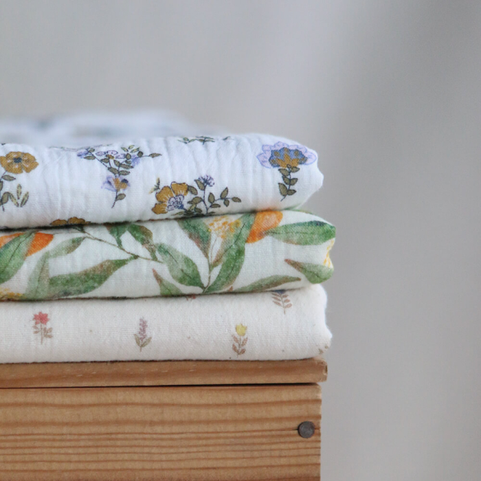Zestine - Double gaze de coton motif feuillage et agrumes