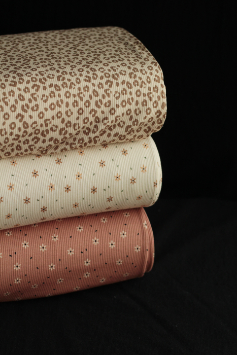 Jersey coton côtes fines à motifs graou beige
