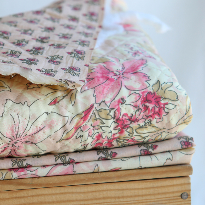Keya Tissu Indien rose Coton - Impression Artisanal Hand Block 110 cm
