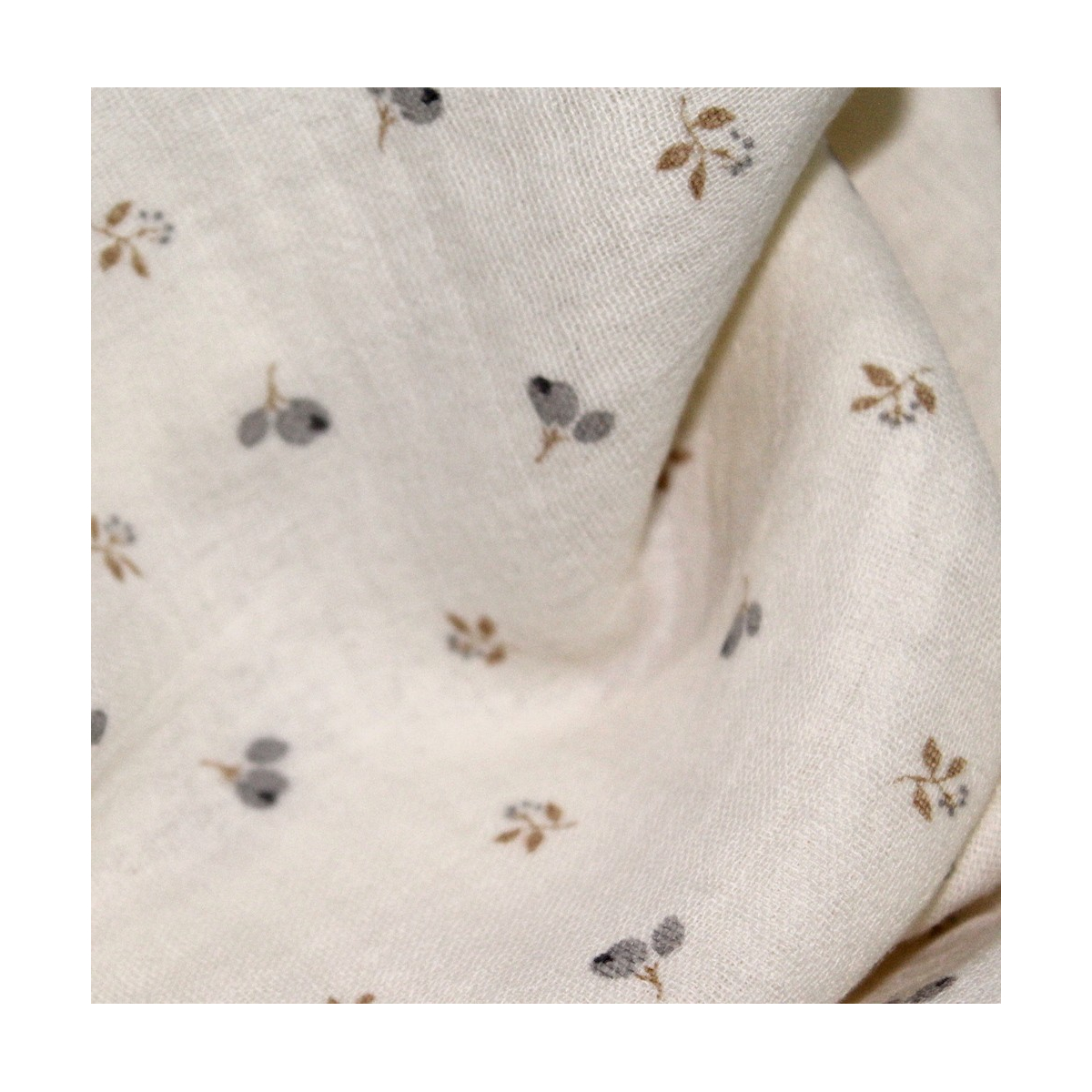 Léon - Double gaze de coton beige écru poudré à motifs
