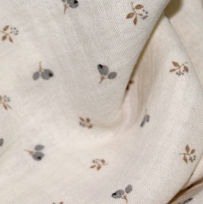 Léon - Double gaze de coton beige écru poudré à motifs