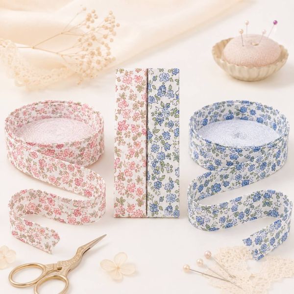 Biais replié fleuri 20 mm, petit semis floral