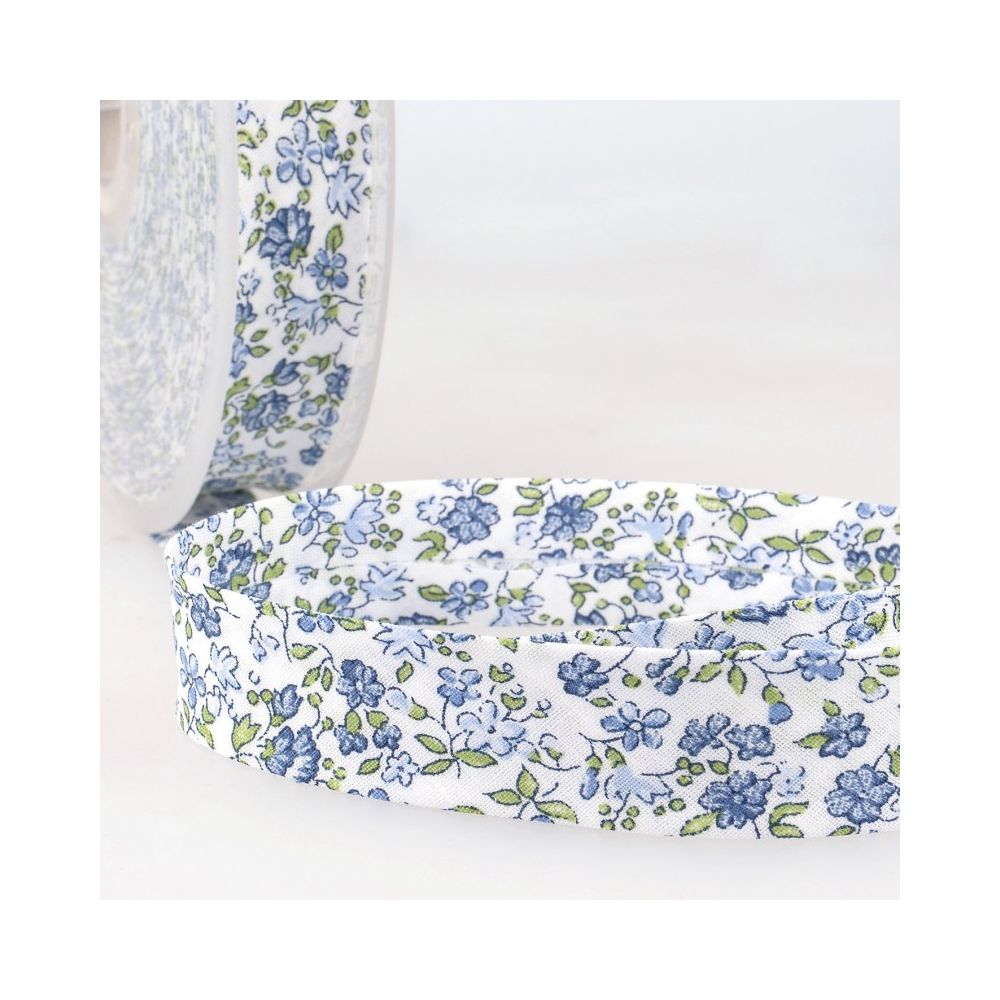 Biais replié fleuri 20 mm, petit semis floral
