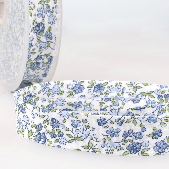 Biais replié fleuri 20 mm, petit semis floral