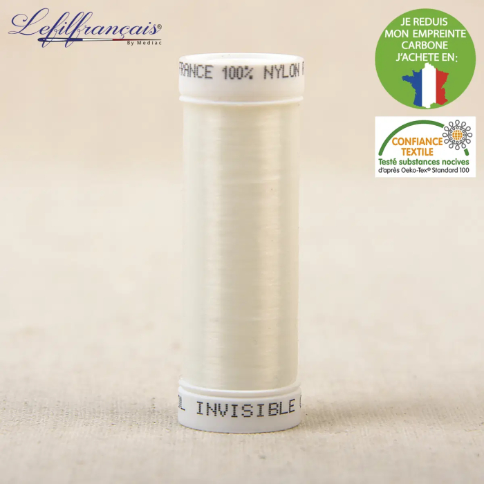 Bobine de fil invisible transparent 300 m, monofilament pour tissus clairs
