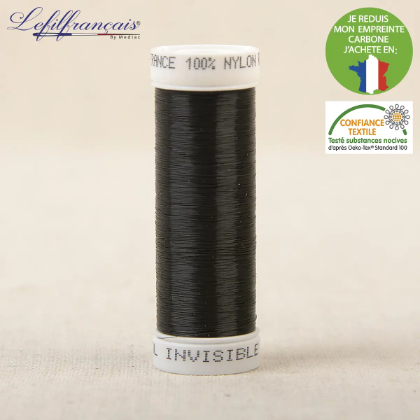 Bobine de fil invisible fumé gris 300 m, monofilament pour tissus foncés