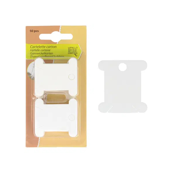 Lot de 50 cartelettes carton Mediac pour fil à broder, bobines plates à encoches